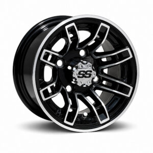 10" Recon Black/Machined Golf Cart Wheels - 10x7 ET-15