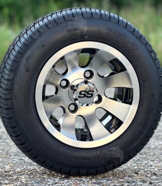 10-inch-revolver-black-machined-golf-cart-wheels-and-205/50-10-deli-dot-approved-street-turf-golf-cart-tires-for-non-lifted-ezgo-clubcar-yamaha-carts.