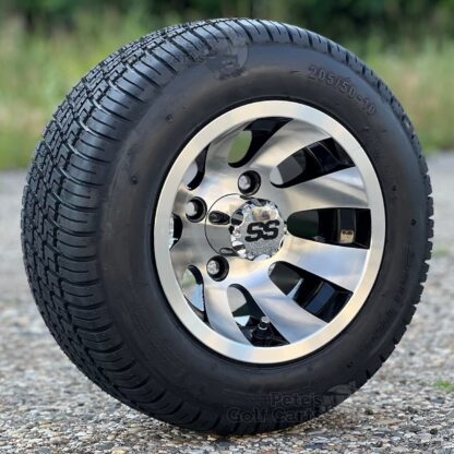 10-inch-revolver-black-machined-golf-cart-wheels-and-205/50-10-deli-dot-approved-street-turf-golf-cart-tires-for-non-lifted-ezgo-clubcar-yamaha-petesgolfcarts.
