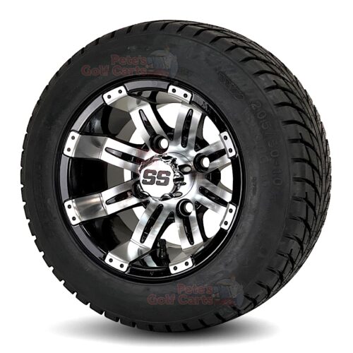 10-inch-tempest-black-machined-golf-cart-wheels-10x7-205:50-10-dot-approved-low-profile-street-turf-tires-combo-1