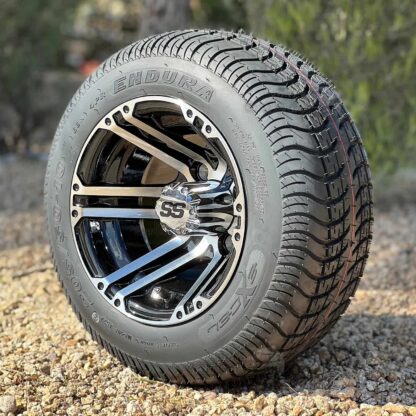 10-inch-terminator-black-machined-golf-cart-wheels-205/50-10-excel-endura-dot-approved-low-profile-street-and-turf-golf-cart-tires-set-of-4