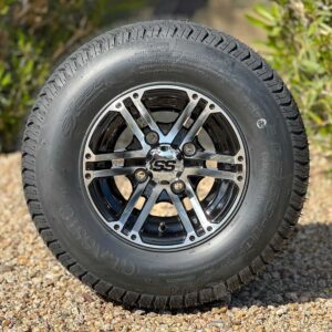 10″ Terminator Black/Machined Golf Cart Wheels and 205/65-10 DOT Street & Turf Tires Combo – Set of 4 (20" tall)