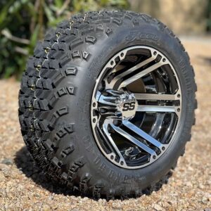 10" Terminator Black/Machined Golf Cart Wheels and 18x9-10 DOT All Terrain Tires (18" tall - FITS ALL CARTS!)