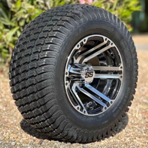 10″ Terminator Black/Machined Golf Cart Wheels and 20x8-10 Turf Tires Combo – Set of 4 (20" tall)