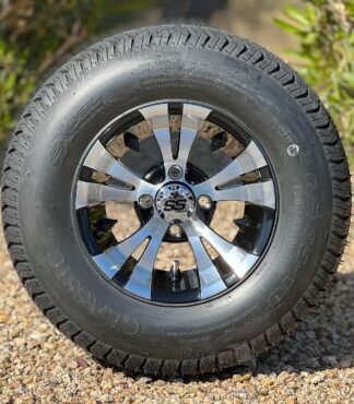 10-inch-vampire-black-machined-aluminum-golf-cart-wheels-205/65-10-excel-classic-comfortride-dot-approved-comfortride-street-turf-tires-combo-set-of-4