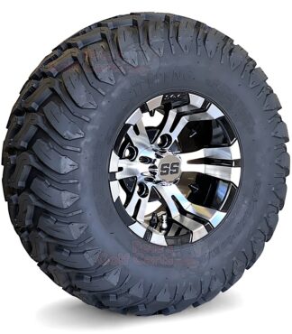 10-inch-vampire-black-machined-aluminum-golf-cart-wheels-22-10.5-10-MUD-terrain-tires-set-of-4-angle