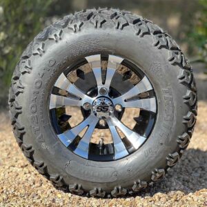 10" Vampire Black/Machined Golf Cart Wheels and 20x10-10 DOT All Terrain Golf Cart Tires Combo - Set of 4 (20" tall)