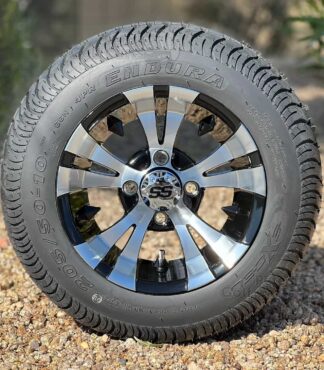 10-inch-vampire-black-machined-golf-cart-wheels-205/50-10-excel-endura-dot-approved-low-profile-street-and-turf-golf-cart-tires