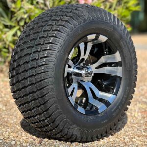 10″ Vampire Black/Machined Golf Cart Wheels and 20x8-10 Turf Tires Combo – Set of 4 (20" tall)