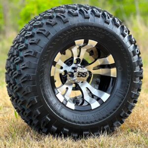 10" Vampire Black/Machined Golf Cart Wheels and 22x11-10 All Terrain Golf Cart Tires Combo - Set of 4 (22" tall)