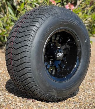 10-inch-vampire-gloss-black-golf-cart-wheels-205/65-10-comfortride-20-inch-tall-excel-classic-golf-cart-tires-combo-clubcar-ezgo-yamaha