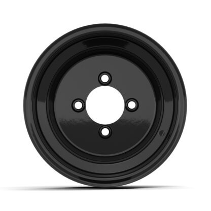 Face on view of black 10" steel 3:4 offset golf cart wheel by GTW, Item # 10330.