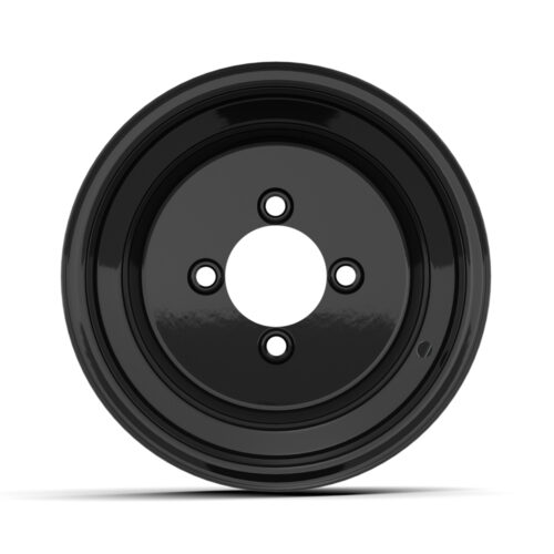 Face on view of black 10" steel 3:4 offset golf cart wheel by GTW, Item # 10330.