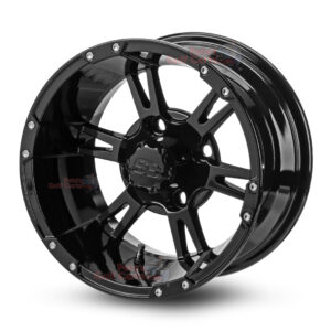 12" Stallion Gloss Black Golf Cart Wheels - 12x7 ET-25