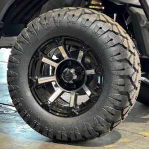 12" Cyclops Black/Machined Golf Cart Wheels and 22x10.5-12 STINGER All Terrain Golf Cart Tires Combo – Set of 4 (22" tall)