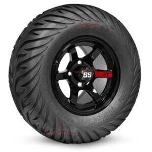 12" GT Gloss Black Golf Cart Wheels and 23x10.5-12 Hellfire Street/Turf Golf Cart Tires Combo - Set of 4 (23" tall)