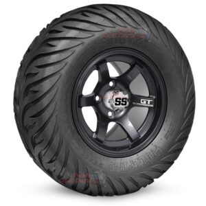 12" GT Gunmetal Golf Cart Wheels and 23x10.5-12 Hellfire Street/Turf Golf Cart Tires Combo - Set of 4 (23" tall)