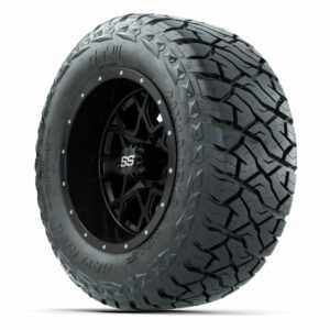 12" GTW Vortex Matte Black Golf Cart Wheels and 23x10R12 GTW Maverick SBR All Terrain Golf Cart Tires - Set of 4