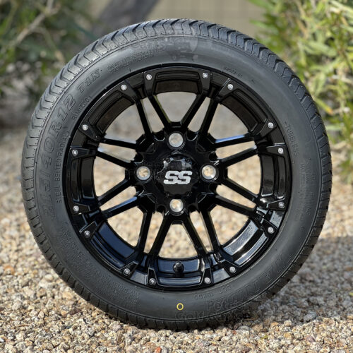 12-inch-HD3-gloss-black-golf-cart-wheels-and-215/40R12-steel-belted-radial-street-turf-golf-cart-tires-set-of-4-non-lifted-golf-carts
