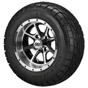 12" Predator Black/Machined Wheels and 22x9.5-12 DOT Street & Turf Golf Cart Tires - Set of 4