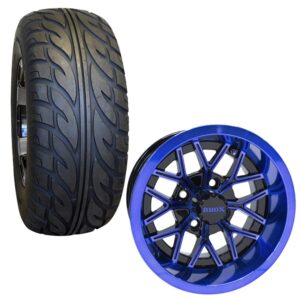 12" Nighthawk Blue/Black Golf Cart Wheels and 23x10R12 Road Hawk Radial Street Tires - Set of 4 - Choose your Lug Nuts!