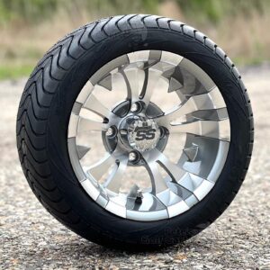 12" Vampire Gunmetal Golf Cart Wheels and 215/40-12 DOT Low Profile Street/Turf Golf Cart Tires Combo - Set of 4 (18.5" tall)