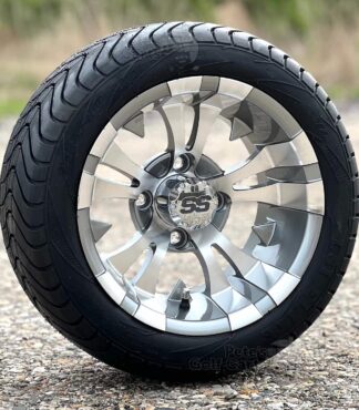 12-inch-Vampire-gunmetal-gray-machined-golf-cart-wheels-215/40-12-dot-low-profile-street-turf-tires-set-of-4-petesgolfcarts-ezgo-clubcar-yamaha