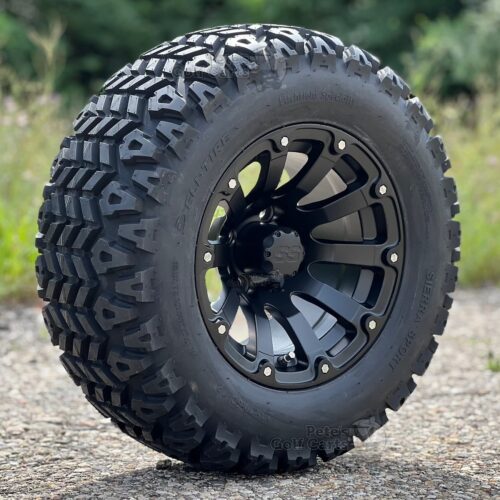 12-inch-beast-matte-black-golf-cart-wheels-12x7-23x10-12-Sierra-Sport-DOT-All-terrain-golf-cart-tires-combo-yamaha-ezgo-clubcar-petesgolfcarts-lifted-carts
