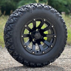 12" Beast Matte Black Golf Cart Wheels and 23x10.5-12 All Terrain Golf Cart Tires Combo - Set of 4 (23")