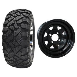 12" Black Steel Golf Cart Wheels and 23 inch tall golf cart tires for lifted golf carts