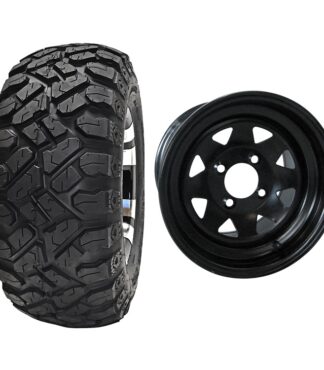 12" Black Steel Golf Cart Wheels and 23 inch tall golf cart tires for lifted golf carts