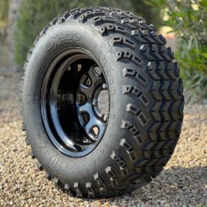 12″ Black Steel Slotted Golf Cart Wheels and 23" DOT All Terrain Golf Cart Tires Combo – Set of 4 (23" tall)