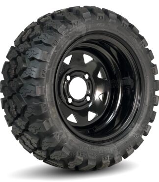 20x20-R12 Sierra Rover Radial Off Road All Terrain Golf Cart Tires and 12" Black Steel Golf Cart Wheels Set of 4