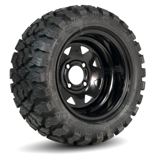 20x20-R12 Sierra Rover Radial Off Road All Terrain Golf Cart Tires and 12" Black Steel Golf Cart Wheels Set of 4