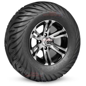 12" Bulldog Black/Machined Golf Cart Wheels and 23x10.5-12 Hellfire Street/Turf Golf Cart Tires Combo - Set of 4 (23" tall)
