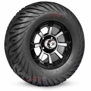 12" Cyclops Black/Machined Golf Cart Wheels and 23x10.5-12 Hellfire Street/Turf Golf Cart Tires Combo - Set of 4 (23" tall)