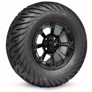 12" Cyclops Gloss Black Golf Cart Wheels and 23x10.5-12 Hellfire Street/Turf Golf Cart Tires Combo - Set of 4 (23" tall)