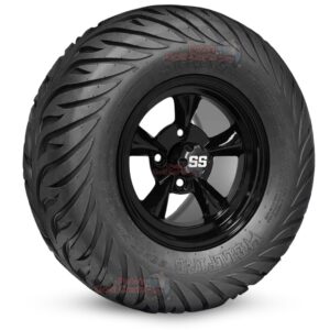 12" Godfather Gloss Black Golf Cart Wheels and 23x10.5-12 Hellfire Street/Turf Golf Cart Tires Combo - Set of 4 (23" tall)