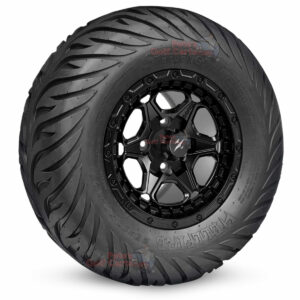 12" Grizzly Matte Black Cart Wheels and 23x10.5-12 Hellfire Street/Turf Golf Cart Tires Combo - Set of 4 (23" tall)