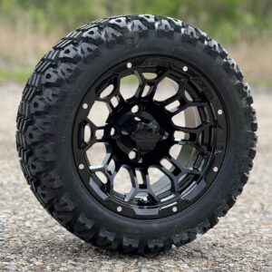 12" Hercules Gloss Black Golf Cart Wheels and 20x10-12 DOT All Terrain Golf Cart Tires Combo - Set of 4 (20" tall)