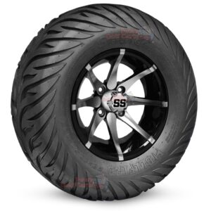 12" Kraken Black/Machined Golf Cart Wheels and 23x10.5-12 Hellfire Street/Turf Golf Cart Tires Combo - Set of 4 (23" tall)