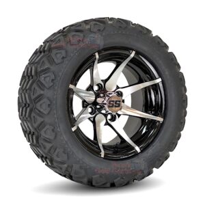 12" Kraken Black/Machined Golf Cart Wheels and 20x10-12 DOT All Terrain Golf Cart Tires Combo - Set of 4 (20" tall)