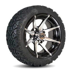 12" Kraken Black/Machined Golf Cart Wheels and 18x8.5-12 DOT All Terrain Golf Cart Tires Combo - Set of 4 (18" tall)