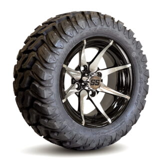 12-inch-kraken-machined-black--golf-cart-wheels-20x10-12-20-inch-tall-mud-terrain-golf-cart-tires-combo