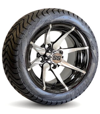 12-inch-kraken-machined-black--golf-cart-wheels-215-40-12-18.5-inch-tall-dot-approved-street-turf-low-profile-golf-cart-tires-Combo