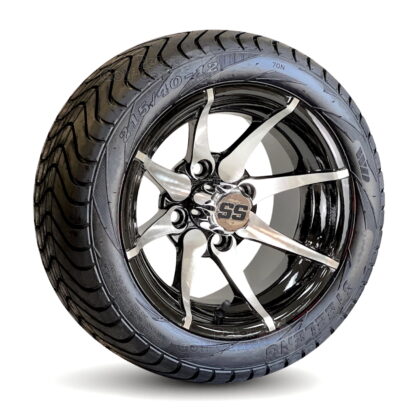 12-inch-kraken-machined-black--golf-cart-wheels-215-40-12-18.5-inch-tall-dot-approved-street-turf-low-profile-golf-cart-tires-Combo