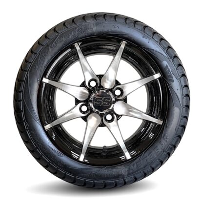 12-inch-kraken-machined-black--golf-cart-wheels-215-40-12-18.5-inch-tall-dot-approved-street-turf-low-profile-golf-cart-tires-set-of-4