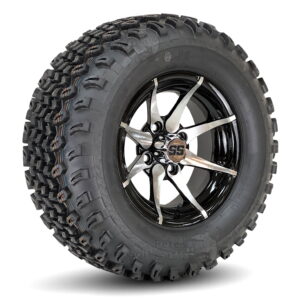 12" Kraken Black/Machined Golf Cart Wheels and 23x10.5-12 All Terrain Golf Cart Tires Combo – Set of 4 (23" tall)
