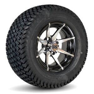 12" Kraken Black/Machined Golf Cart Wheels and 23x10.5-12 Turf Golf Cart Tires Combo – Set of 4 (23" tall)