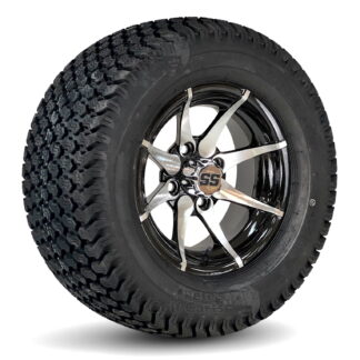 12-inch-kraken-machined-black--golf-cart-wheels-23x10.5-12-23-inch-tall-turf-terrain-golf-cart-tires-combo